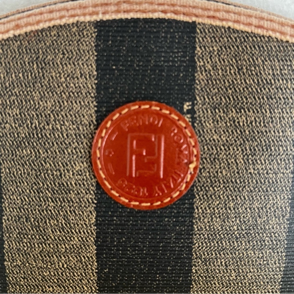 FENDI Pecan Striped Canvas Pouch Black Brown Gold COA 1980s Italy - Picture 10 of 17